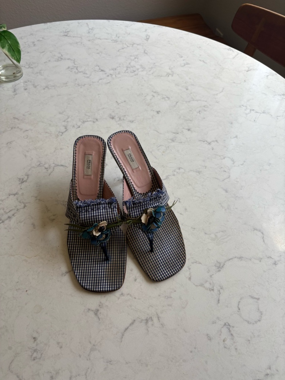 Vintage Prada Embellished Blue Checked Slide Sandals 38.5 - Picture 4 of 13